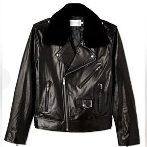 Rebecca Minkoff Andrea Black Leather Jacket with Removable Shearling Collar